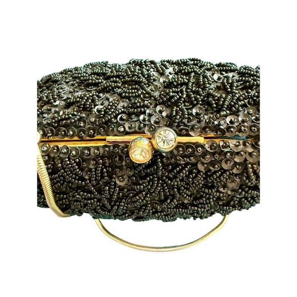 Vintage La Regale Black Beaded Handmade Evening Bag Gold Chain - Picture 2 of 7